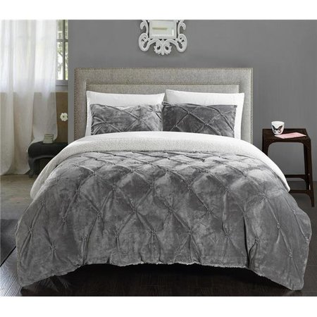 CHIC HOME Chic Home CS4802-US Perfect Enzo Pinch Pleated Ruffled & Pintuck Sherpa Lined Twin X Long; Grey - 2 Piece CS4802-US